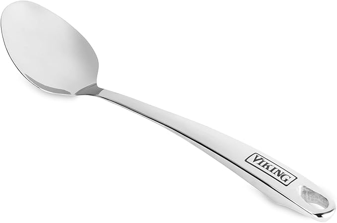 Viking Kitchen Utensils Set, 6 Piece Stainless Steel Cooking Utensil Set, Includes Spatulas, Spoons, Pasta Fork, and Deep Ladle, Hollow Forged, Silver