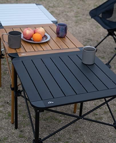 iClimb Lightweight Stable Alu. Folding Square Table Roll Up Top (Black, M)