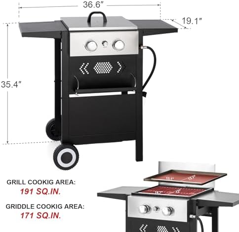 2 in 1 Griddle Grill Combo Small Propane Grill for Outdoor BBQ