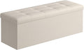 SONGMICS Mazie Collection - 43 Inches Folding Storage Ottoman Bench, Ottoman with Storage, Foot Rest Stool, Load 660 lb, for Living Room, Synthetic Leather, Cream White ULSF70M
