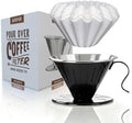 AGOGO Stainless Steel V60 Coffee Dripper & 50 Paper Filters, Black
