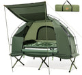 Goplus Camping Tent Cot, 5-in-1 Folding Camping Bed with Air Mattress, Pillow, Sleeping Bag, Waterproof Elevated Tent Shelter, Portable Outdoor Sleeping Cot with Carry Bag for Picnic, Trip