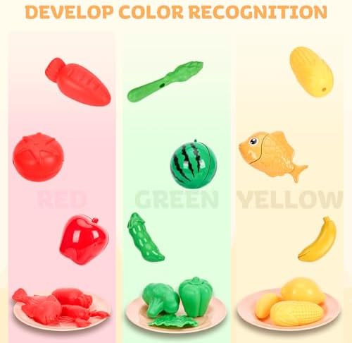 105Pcs Kids Kitchen Toy Accessories, Toddler Pretend BBQ Camping Cooking Playset, Play Pots, Pans, Utensils Cookware Toys, Play Food Set, Vegetables, Learning Gift for Girls Boys