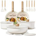CAROTE Pots and Pans Set Non Stick, Detachable Handle Cookware, 21pcs,White