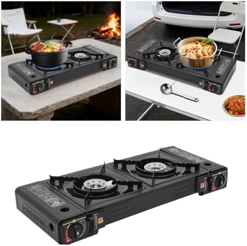 Double Burner Butane Stove, 2 Burners Portable Camping Stove, Easily Cook Delicious Food Stove, Auto Ignition Camping Double Burner, Portable Camping Stove for Outdoor Cooking, RV, Apartments