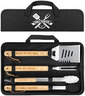 4PCS Grilling Accessories BBQ Tools - Stainless Steel Grill Set with Tongs, Fork, Spatula, Brush, Carrying Bag, Birthday for Men, Father, Husband