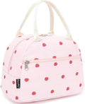 FlowFly Insulated Lunch Bag for Women – Corduroy Lunch Tote Box, Cute Cooler Bag for Work, Travel, Picnic,Corduroy Strawberries Pink