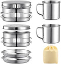 Stainless Steel Camping Cookware Mess Kit - Portable Backpacking Cooking Set with Pot/Plates/Cups & Storage Bag, Outdoor Cookware for Hiking, Picnic, Camping & Backpacking Adventures（8PCS）
