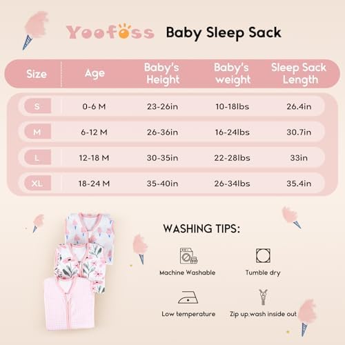 Yoofoss Baby Sleep Sack 12-18 Month 0.5TOG 100% Organic Cotton 2-Way Zipper