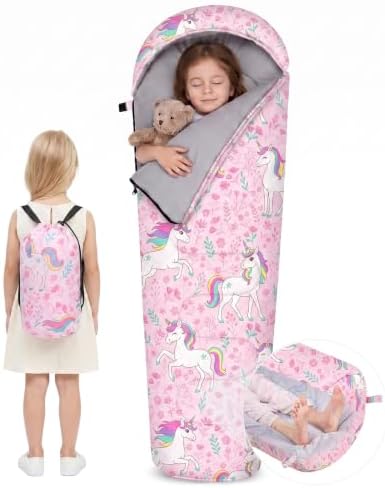 Basumee Toddler Kids Camping Sleeping Bag Warm & Cool Weather 3 Season