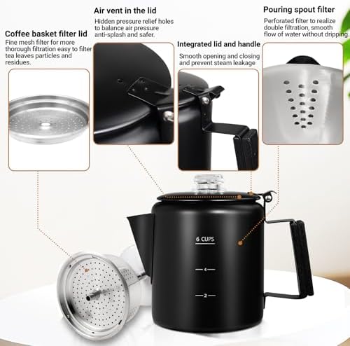 No Coating 6 Cup Percolator Coffee Pot 304 Stainless Steel