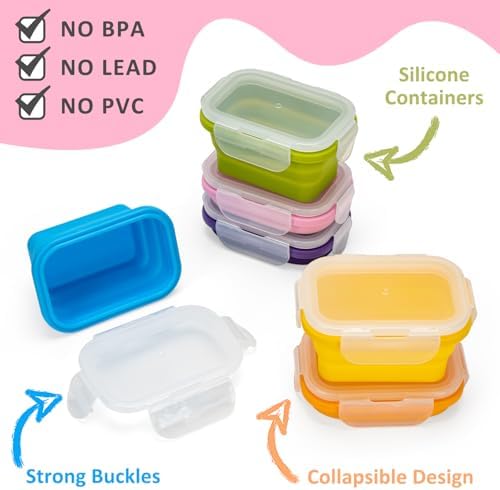 Collapsible Snack Containers With Lids,Collapsible Food Storage Containers,Mini Fridge Organizer,Microwave Freezer Dishwasher Safe(6pcs,6.5oz)