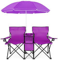 Goplus Double Camping Chairs with Umbrella, Cooler for Beach Patio