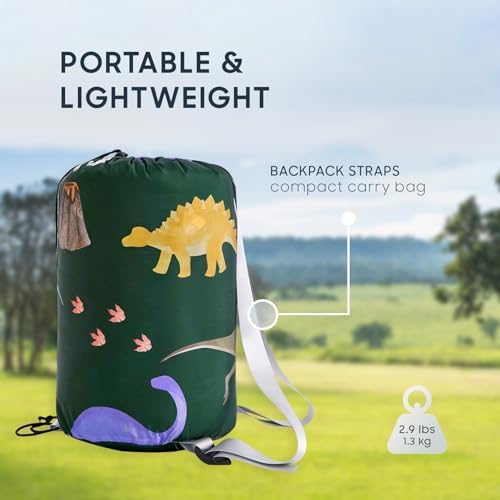 Wake In Cloud Kids Sleeping Bag for Boys Camping, Dinosaur