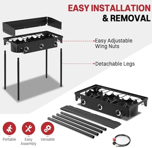 3 Burner Propane Camp Stove | 225,000 BTU | High Pressure Gas Burners