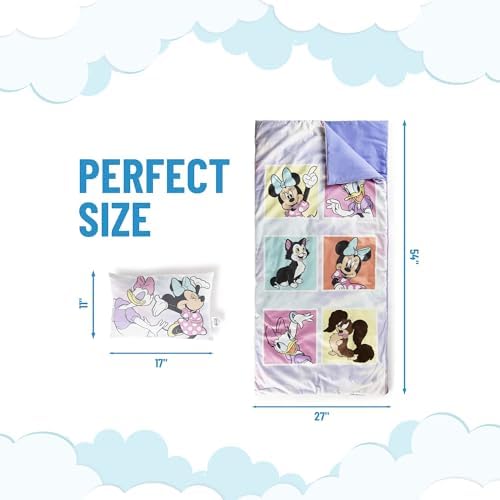 Jay Franco Kids Slumber Bag and Pillow - 54 x 27 Inch Comfy Indoor Sleeping Bag for School and Sleepovers, 2 Piece Set, Purple - Minnie Mouse