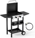 ROVSUN 2 Burner Portable Propane Griddle with Electronic Ignition, 20000 BTU Rolling Flat Top Gas Grill with Enameled Tray & Lid, Side Shelves & Regulator for Outdoor Cooking Camping BBQ Tailgating