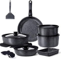 GIPP Pots and Pans Set Non Stick,Kitchen Cookware Set Detachable Handle, Non Toxic Cooking Pan Set with Frying Pans Set,RV Cookware Sets for All Stoves, Dark Grey, 17PCS
