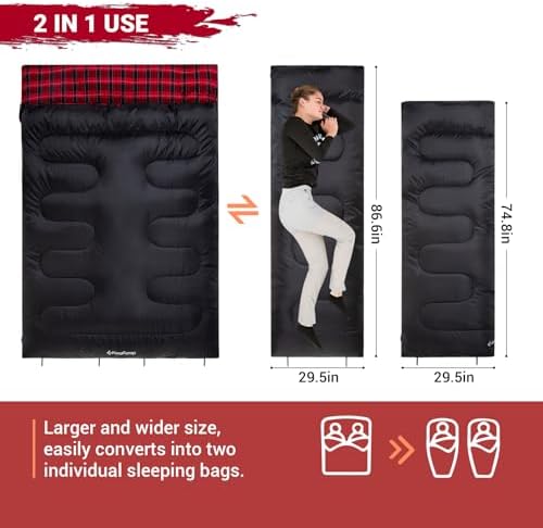 KingCamp Double Sleeping Bag for Adults, Queen Size 2 Person Sleeping Bag