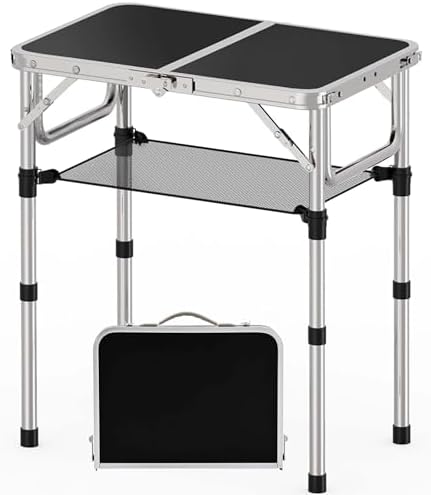 YihuiKo Small Folding Table, 24"x 16" Adjustable Height Portable Camp Table