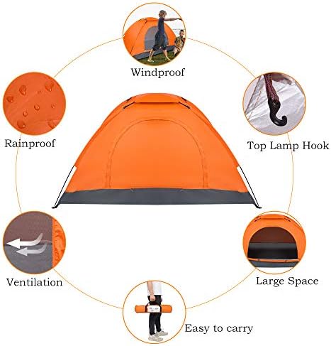 Camping Tent 1-2 Person Waterproof Windproof Dome Tent with Double Layers Door-Easy Set up-Portable Tents for Camping,Oxford Fabric,Orange