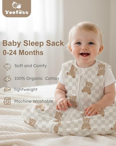Yoofoss Baby Sleep Sack 12-18 Month 0.5TOG 100% Organic Cotton 2-Way Zipper