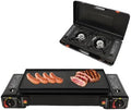 2 Burners Burner Butane Stove, Portable Camping Stove Kit with Baking Tray & Portable Case, Outdoor Travel Camp Stove for Camping, BBQ, Home