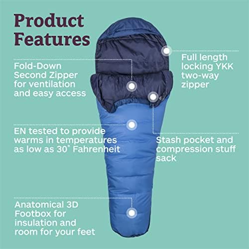 Marmot Men's Trestles 15° Sleeping Bag | Insulated, Water-Resistant, Left-Zip, Cobalt Blue/Blue Night, Long