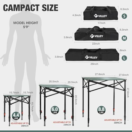 VILLEY Folding Camping Square Table, Portable Aluminum Table, Large