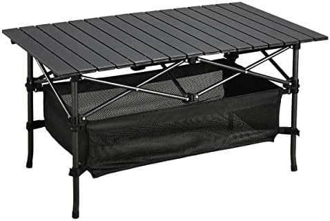 WUROMISE Lightweight Aluminum Folding Camping Table (37.13” x 21.57” x 19.69”), Portable Roll-Up Design for Outdoor, Camping, Beach, BBQ, Patio, and Picnic, Durable & Waterproof with Carrying Bag