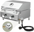 Bestfire Tabletop Propane Gas Grill 2 Burners- Dual Connections, 20,000 BTUs Stainless Steel Portable Grill Fits Large Gas Cylinders and Small Canisters for Outdoor Camping and RV Trips