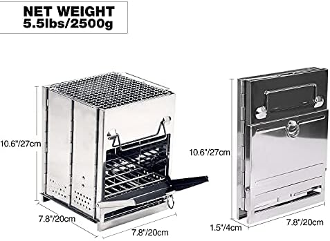 REDCAMP Wood Burning Folding Camp Stove Stainless Steel Grid, Portable Collapsible Backpacking Stove Survival Rocket Stove for Hiking Outdoor Tent Camping Picnic BBQ, Large
