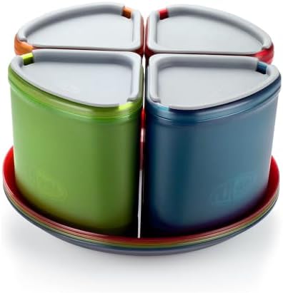 GSI Outdoors Infinity 4 Person Compact Nesting Tableset for Ultra-Light and Compact with Cup, Bowls and Plates for Camping, RV, or BBQ