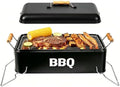 Tabletop Charcoal Grill with Locking Lid & Handles, 16.5" x 9" Travel Size