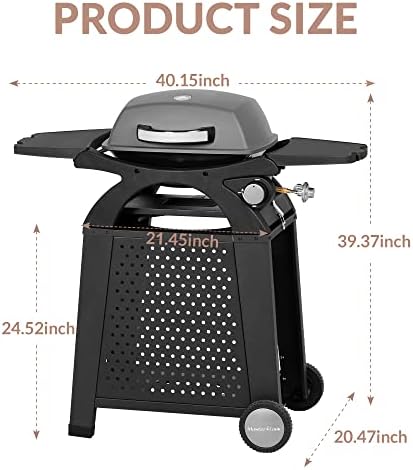 MASTER COOK Single Burner Propane Gas Grill, 11,500 BTU Portable Tabletop Barbecue Grill with Cart for Patio, Camping, Travel