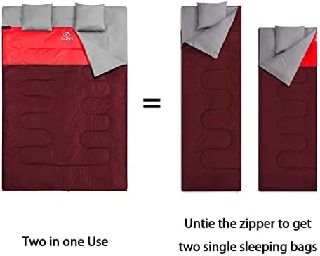 oaskys Double Sleeping Bag for Adults with 2 Pillows - Queen Size XL Waterproof Sleeping Bag for All Season Camping Hiking Backpacking 2 Person Sleeping Bags for Cold Weather & Warm