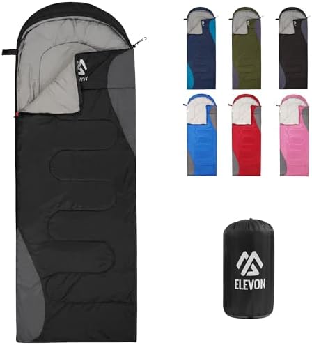 Elevon Double Sleeping Bag for Adults with 2 Pillows, Lightweight Machine Washable 2 Person Sleeping Bag for 3 Seasons Camping Hiking Traveling, Multicolor Option