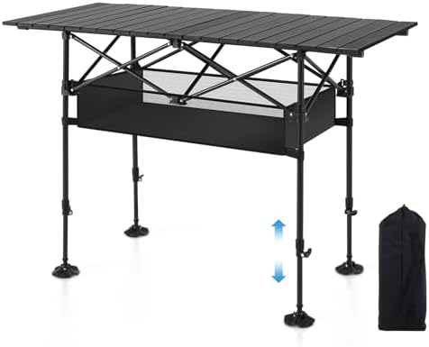 LET'S CAMP Folding Camping Table, Aluminum Roll-up Picnic Backpacking Table