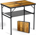 Anbte 3ft Folding Camping Table, 2 Adjustable Height 29.5", Rustic Brown