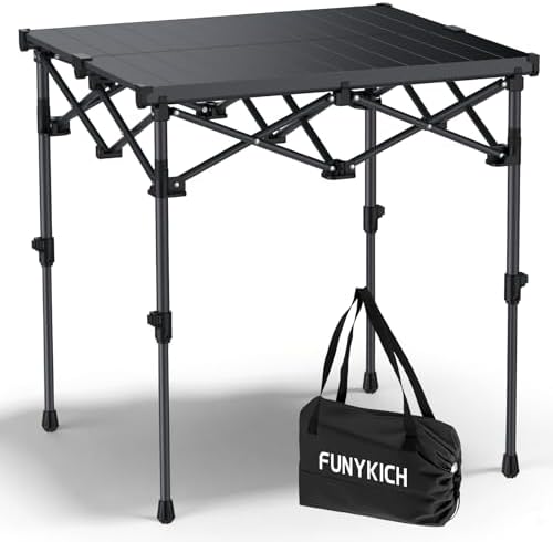 FUNYKICH Folding Camping Square Table, 2 Height Adjustable 17.3'' & 27.6''