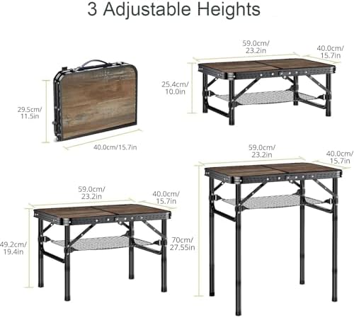 Folding Picnic Table 2ft Portable Camping Table Adjustable Heights