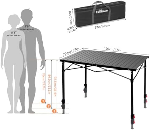 Portable Outdoor Adjustable Height Camping Table, Large for 2-6 Person