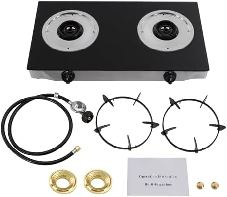 Propane Gas Cooktop, 2 Burners Portable Gas Outdoor Stove Tempered Glass Double Auto Ignition, Outdoor/Indoor Camping Burner LPG for Backyard Kitchen, Grill, Hiking Cooking, Outdoor (Style A)