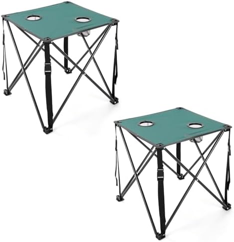 ARROWHEAD OUTDOOR 26” (66cm) Portable Camping Folding Table, 2 Cup Holders, Square, Carrying Case, Steel Frame, High-Grade 600D Canvas