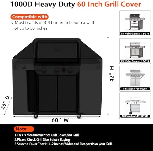 [Upgraded 1000D Heavy Duty Fabric] 60 inch Grill Cover for Outdoor Grill
