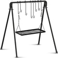Rossesay Grill Swing Campfire Stand Campfire Cooking Equipment Adjustable Camping Accessories Cookware Hanging Rack with 8 Hooks and Portable Grill Stand for BBQ Picnic Outdoor Party