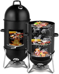VINGLI 4-Tier 3-in-1 Vertical Charcoal Grill, 18.8 Charcoal Smoker with Built-in Thermometer, Air Vent and Access Doors, Perfect for Outdoor Cookings, Camping, Picnics, BBQs, and Tailgating Parties