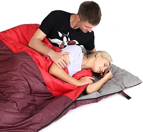 oaskys Double Sleeping Bag for Adults with 2 Pillows - Queen Size XL Waterproof Sleeping Bag for All Season Camping Hiking Backpacking 2 Person Sleeping Bags for Cold Weather & Warm