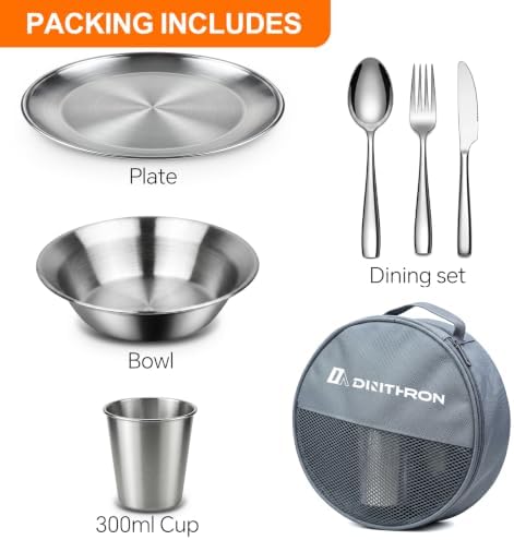 Stainless Steel Camping Mess Kit with Zippered Carry Bag 4 Person