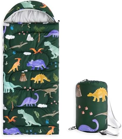 Wake In Cloud Kids Sleeping Bag for Boys Camping, Dinosaur